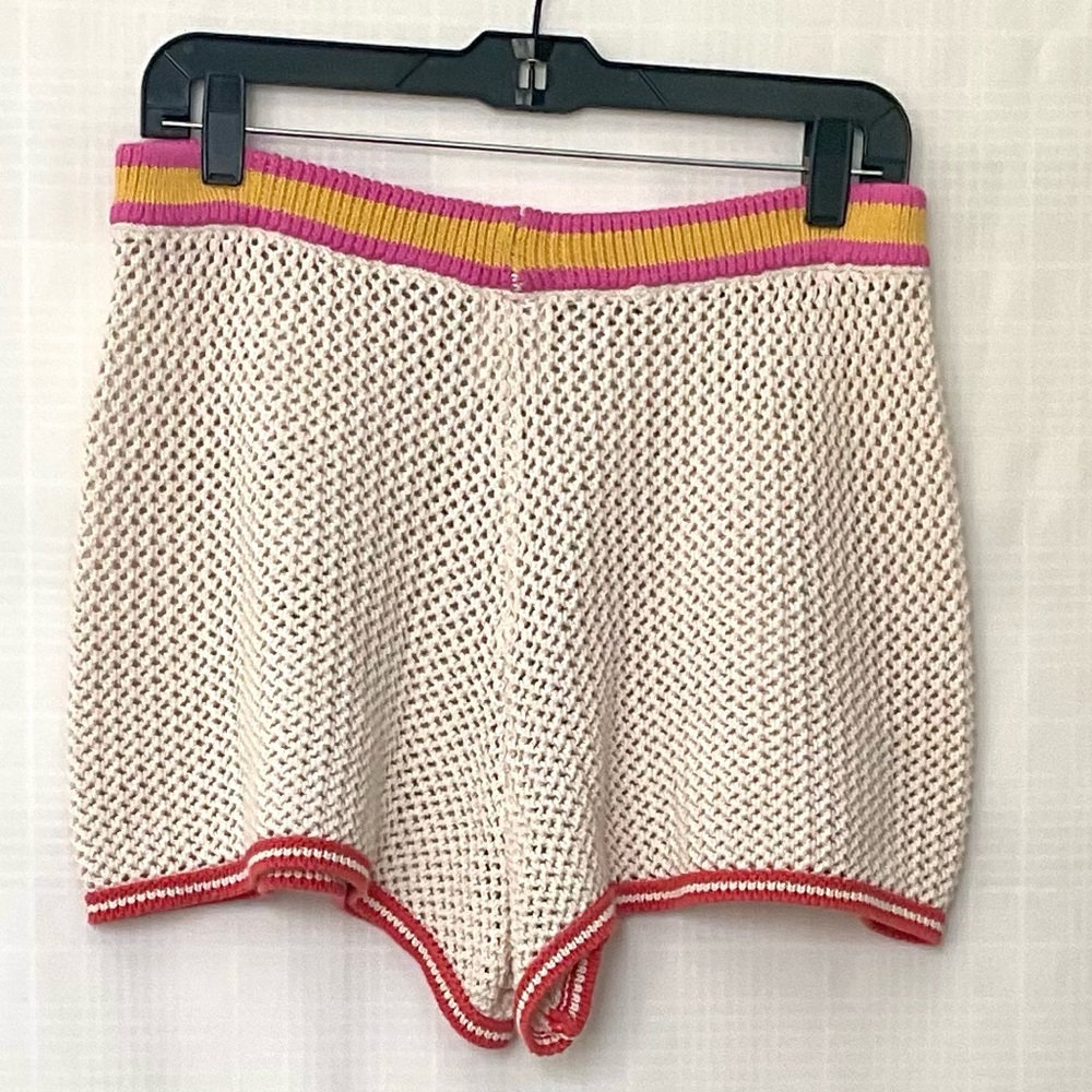 Aerie Offline Cream, yellow and Pink High Waist open in weave Knit Shorts - Picture 2 of 6